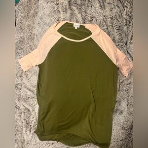 LuLaRoe Olive Green and Light Pink Raglan Women's Top